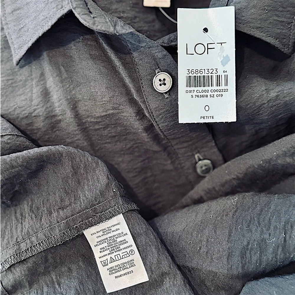 LOFT Dahlia Tie Front Mini Shirtdress - size 0P - Picture 5 of 6